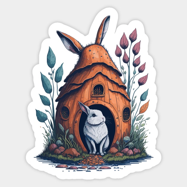 Rabbit Living in Mushroom house Sticker by Maria Murtaza